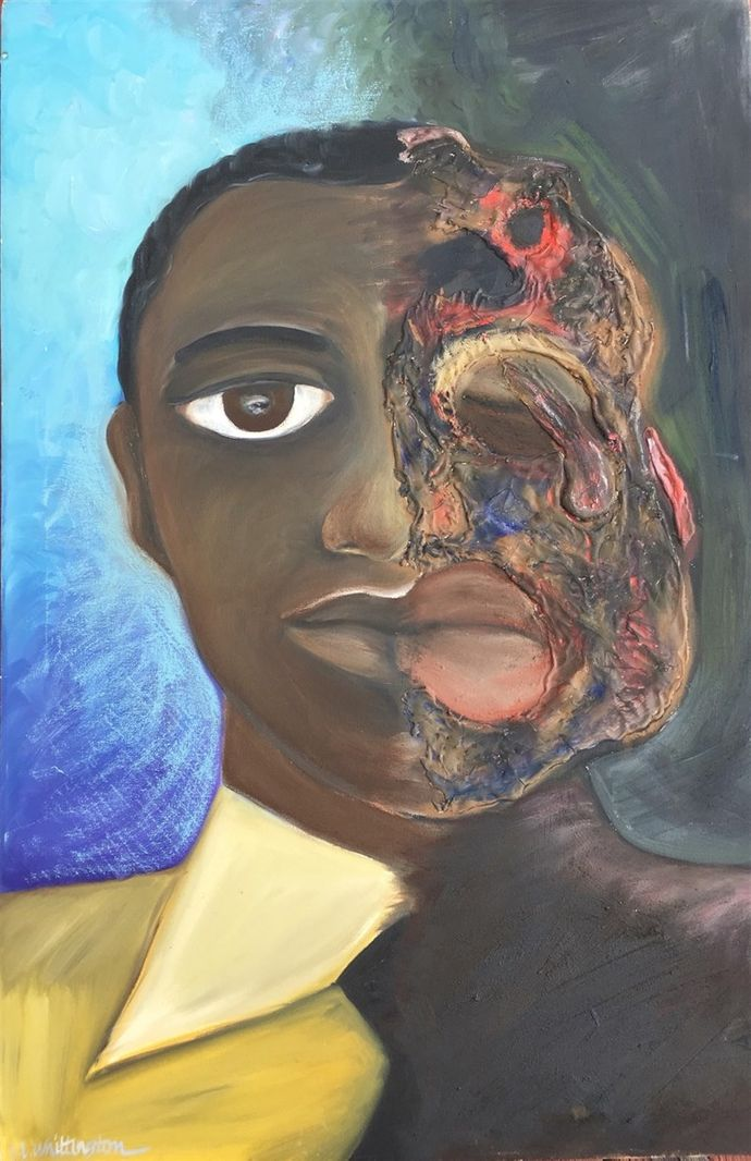 portrait of a melting face, in oils